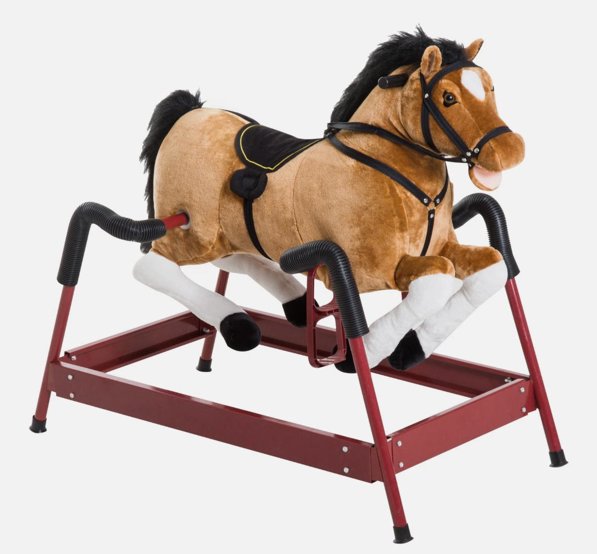Kids Plush Rocking Horse – Electronic Neighing & Galloping Sounds – Sturdy Metal Frame