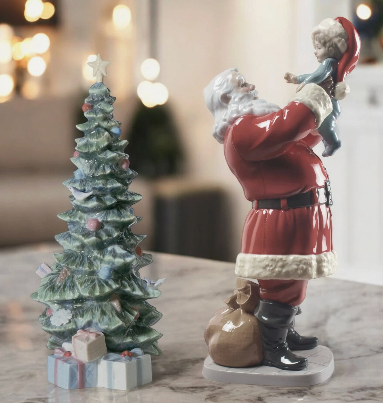 Lladro Christmas Set – Santa & Christmas Tree Figurines