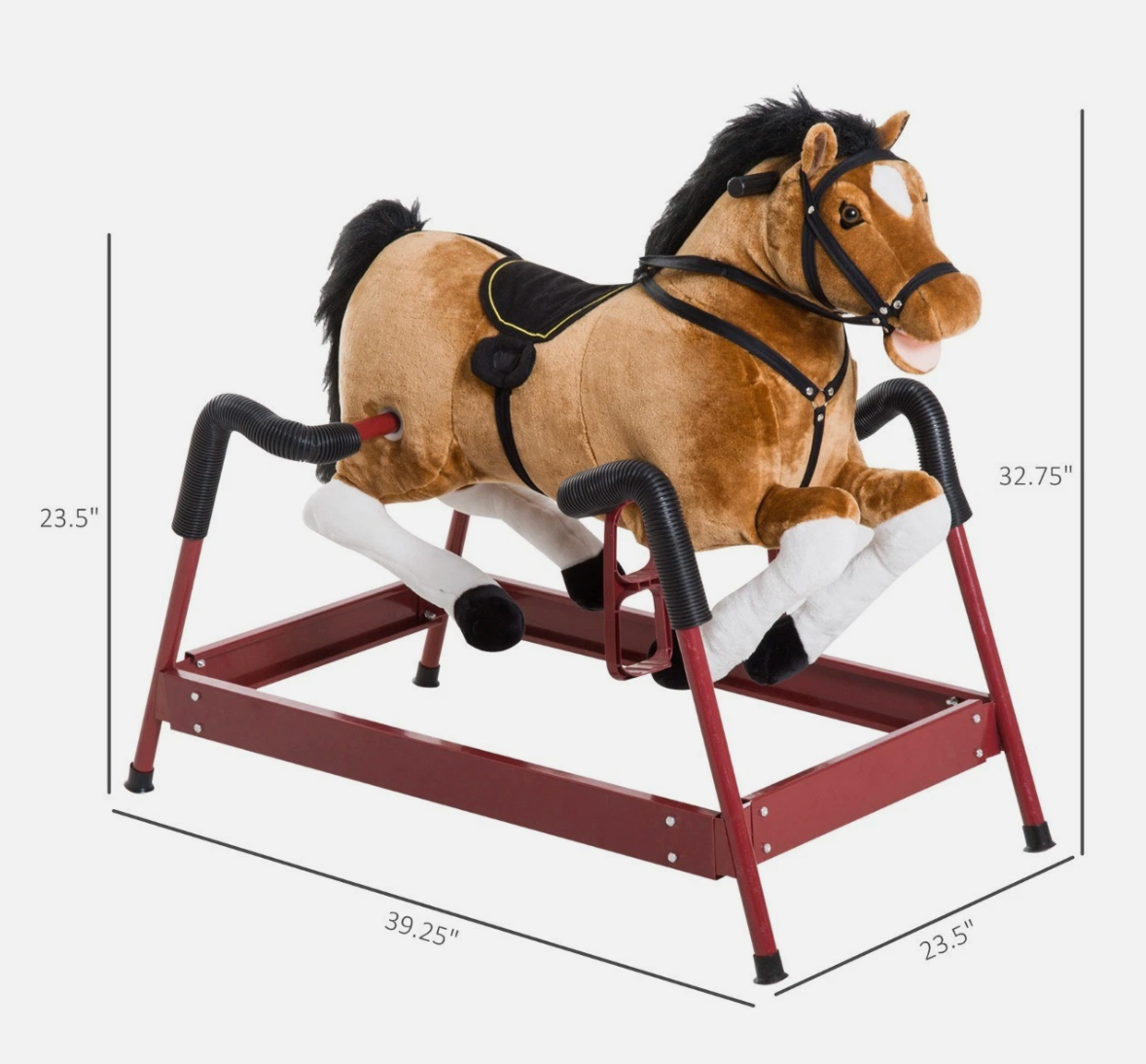 Kids Plush Rocking Horse – Electronic Neighing & Galloping Sounds – Sturdy Metal Frame